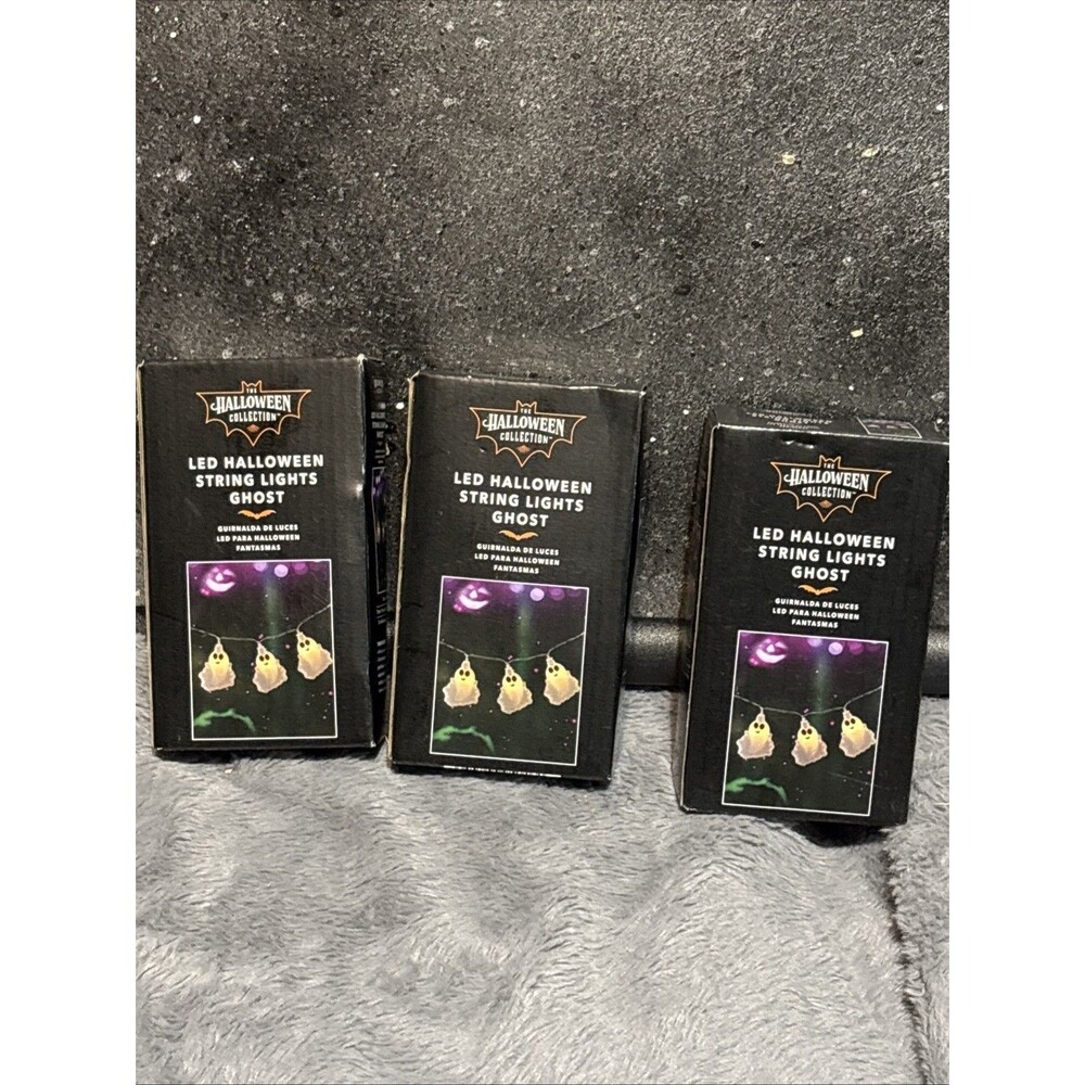 Lot 3 LED Halloween GHOST String Lights Battery Operated 10 Ghosts Each Strand
